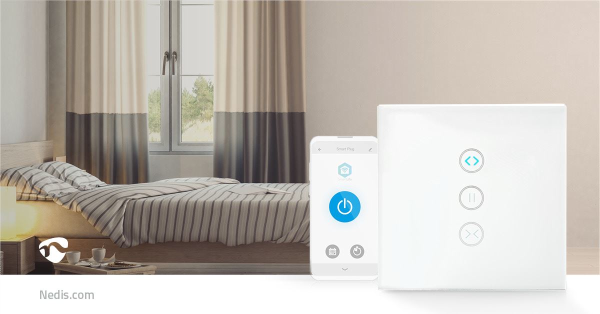 Nedis SmartLife Wall Switch | Wi-Fi | Curtain / Shutter / Sunshade | Wall Mount | 300 W | Android™ / IOS | Glass | White