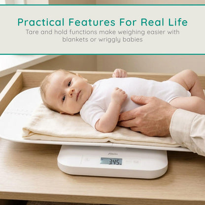 Alecto BC70 Digital Baby Weighing Scales, Personal Scale and Pet Scale in one - Up to 150 kg with Removable Weighing Surface - White