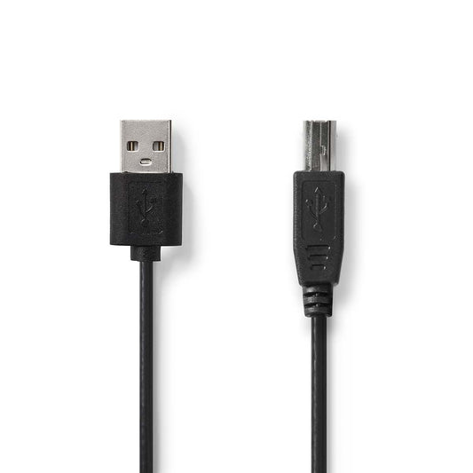 Nedis USB Cable | USB 2.0 | USB-A Male | USB-B Male | 480 Mbps | Nickel Plated | 2.00 m | Round | PVC | Black | Label | 12.349.472