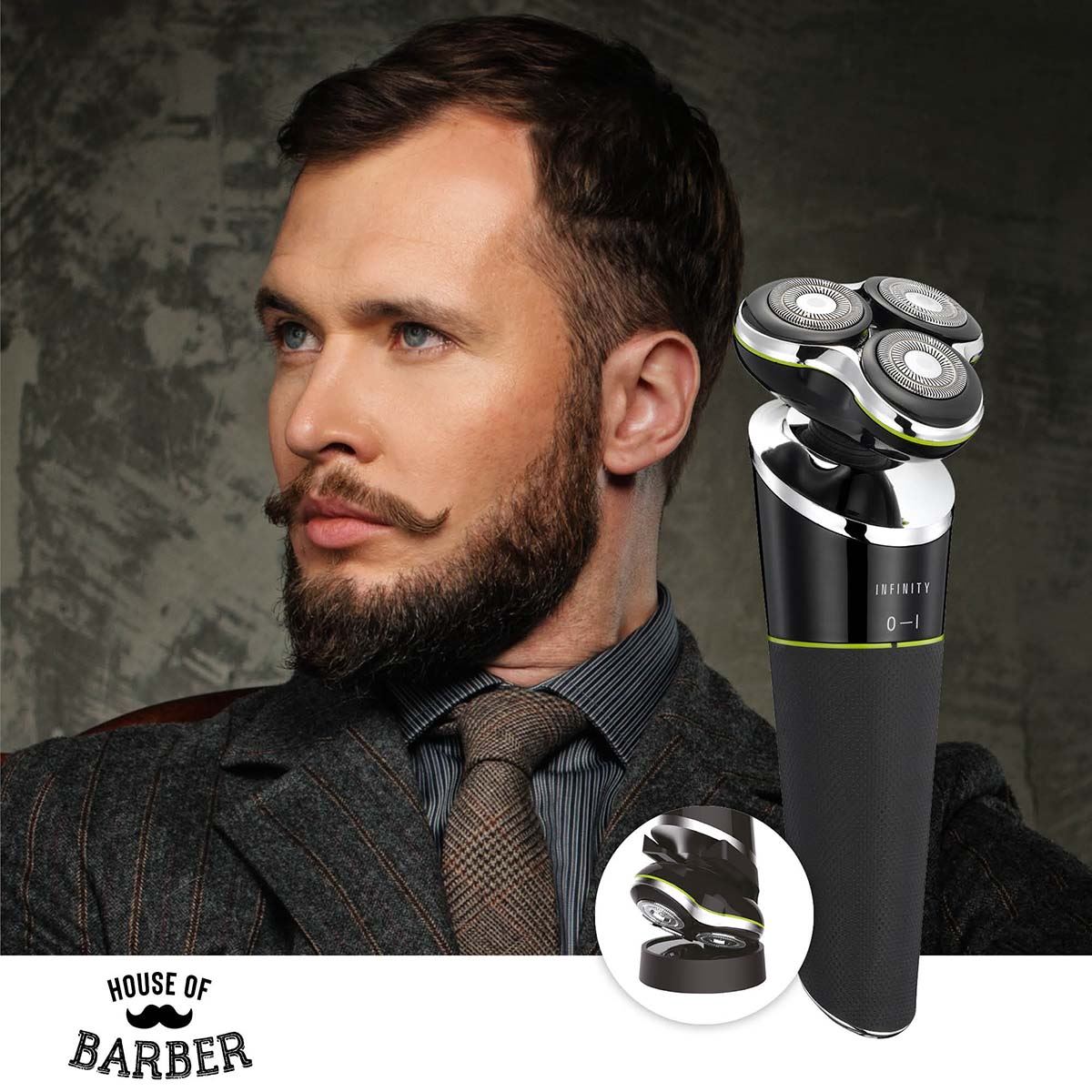 MELISSA Rechargable Electric Razor for Men | 3 Head | Charge Holder | 60 Min Run-Time | Black