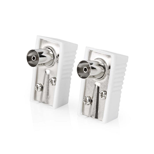 Nedis CSGB40920WT | IEC (Coax) Connector | Angled | Female | Nickel Plated | 75 Ohm | Screw | Cable input diameter: 7.0 mm | Metal / PVC | White | 2 pcs | Box