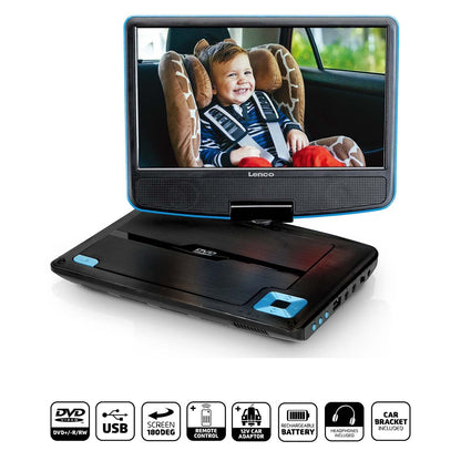 Lenco DVP-910BU | Portable 9" DVD-Player | USB Headphones and Mounting bracket |Blue / Black