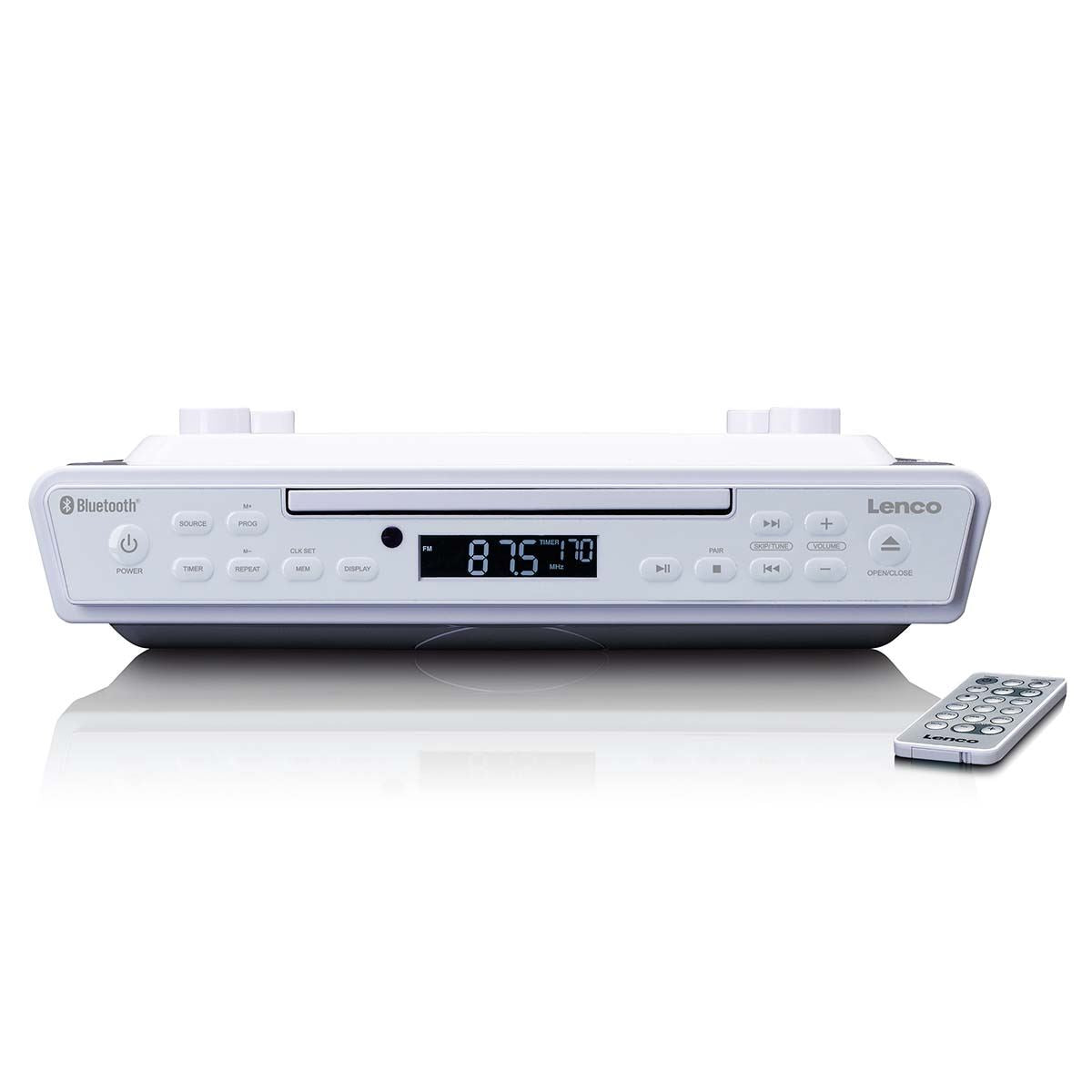 Lenco KCR-150WH | Under Cabinet Kitchen Clock FM Radio | CD Player | Bluetooth® Speaker | Remote Control | White