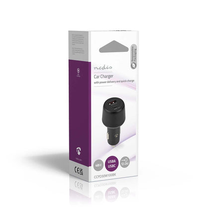 Nedis CCPD30W100BK | Car Charger | 48 W | 2x 3.0 A | Number of outputs: 2 | Port type: USB-A / USB-C™ | | Automatic Voltage Selection