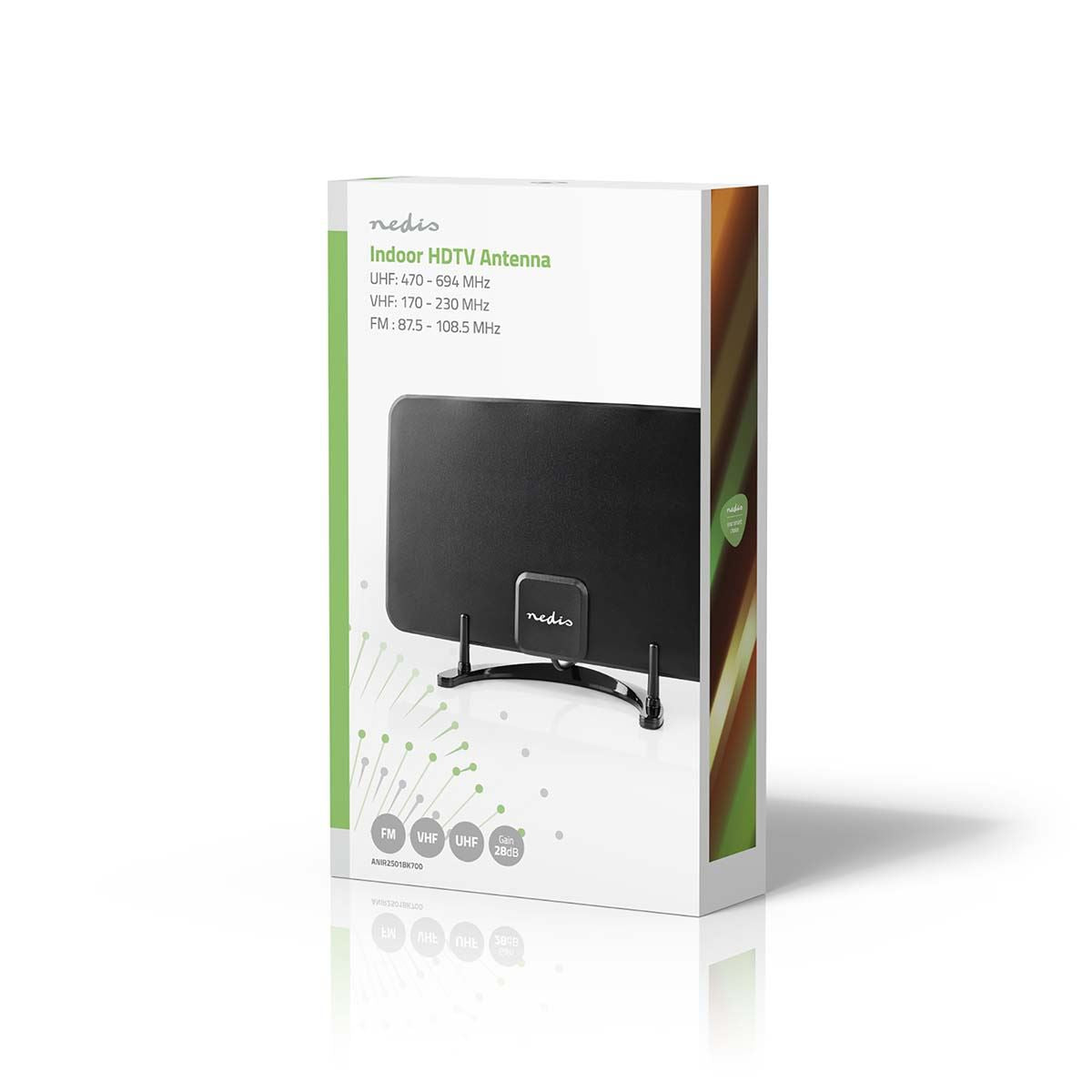 Nedis Indoor HDTV Antenna | Active | FM / UHF / VHF | Reception range: 0-25 km | LTE700 | Gain: 26 dB | ABS | Black