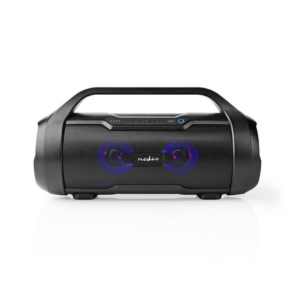 Nedis Bluetooth® Party Boombox | 6 hrs | 2.0 | 60 W | Media playback: AUX / Micro SD / USB | IPX5 | Linkable | Carrying handle | Party lights | Black