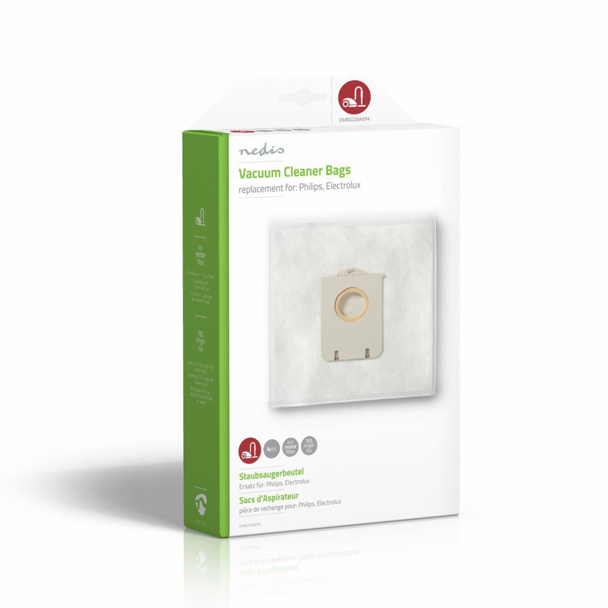 Nedis DUBG220AEP4 | Vacuum Cleaner Bag | 4 pcs | Synthetic | Most sold for: Philips / Electrolux | White