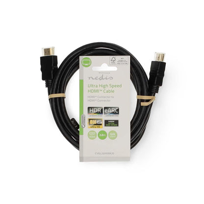 Nedis Ultra High Speed HDMI™ Cable | HDMI™ Connector | HDMI™ Connector | 8K@60Hz | 48 Gbps | 2.00 m | Round | 6.5 mm | Black | Envelope