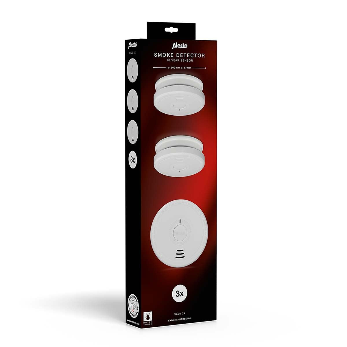 Alecto SA20 3X | SA20 Smoke detector with Hush Button | >85 dB | Battery Powered | EN14604:2005/AC:2008 | White |3 Pack