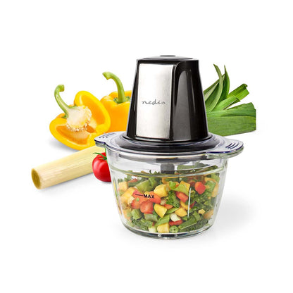 Nedis Food Chopper | 500 W | 1 l | Glass | 1-Speed Setting | Black / Silver