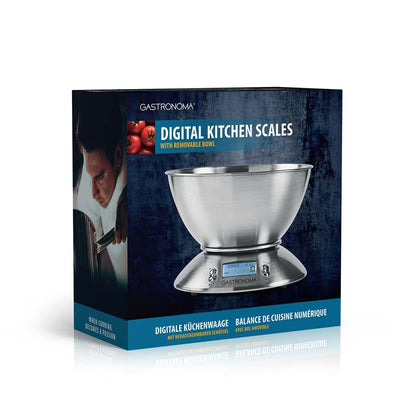 Gastronoma 18310021 | Digital Kitchen Scales | Stainless steel | Removable bowl | Alarm timer | Temperature sensor | Illuminated LCD display
