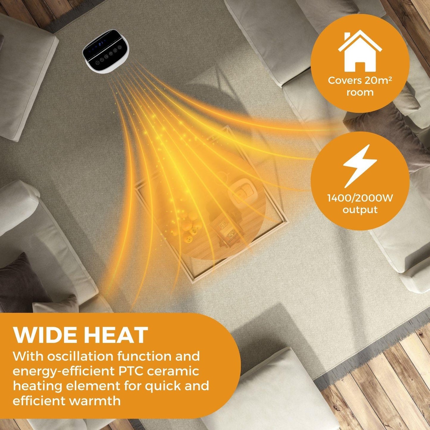 Nedis SmartLife Ceramic PTC Fan Heater | Wi-Fi | 2000 W | 2 Heat Settings | Oscillation | Display | 10 - 49 °C | Android™ / IOS | White