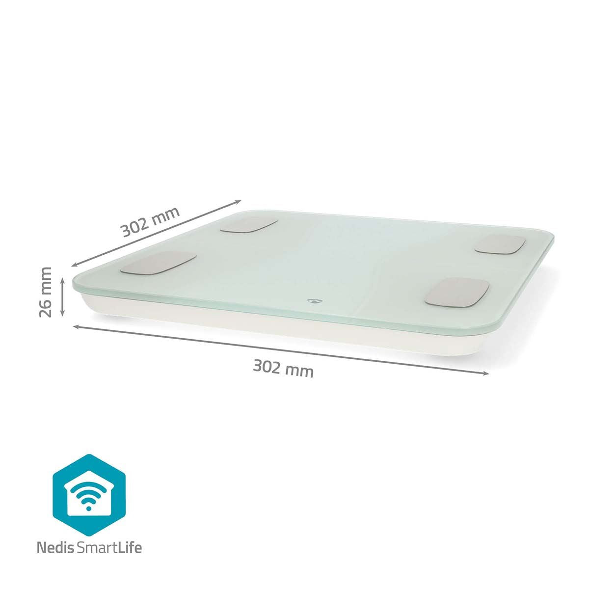 Nedis SmartLife Personal Scale | Bluetooth® | BMI / BMR / Bones / Fat / Muscles / Water / Weight | 12 | Peak load: 180 kg | Android™ / IOS | ABS / Glass | White