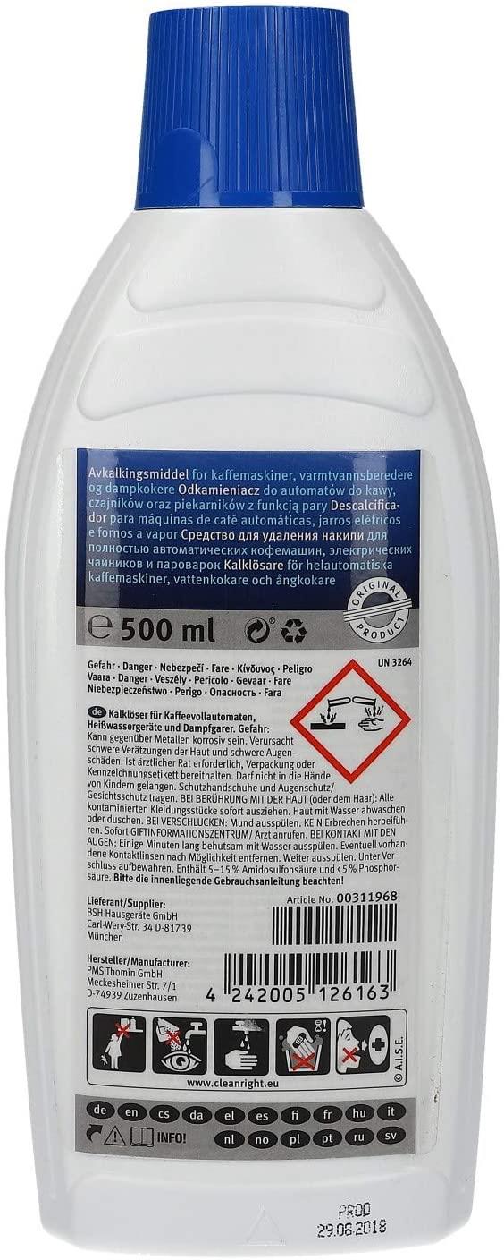 Bosch Liquid Descaler for Fully Automatic Coffee Machines - Coffee Makers - Kettles and Steam Ovens with Water Tank - 500 ml