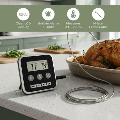 MELISSA Meat Thermometer | Alarm / Timer | LCD Display | 0 - 250 °C | Black / Silver