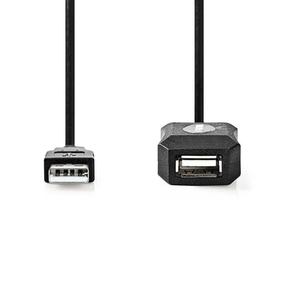 Nedis Active USB Cable | USB 2.0 | USB-A Male | USB-A Female | 480 Mbps | 10.0 m | Round | Nickel Plated | PVC | Copper | Label | 17.081.014