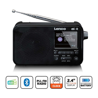 Lenco PDR-036BK | Portable DAB+ FM Radio with Bluetooth® Speaker | 2.4" TFT LCD Display | Black