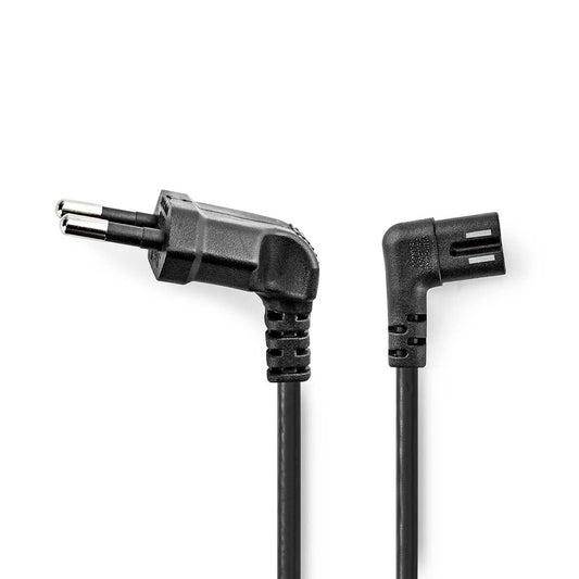Nedis Power Cable | Euro Male | IEC-320-C7 | Angled | Angled Left | Nickel Plated | 3.00 m | Flat | PVC | Black | Label