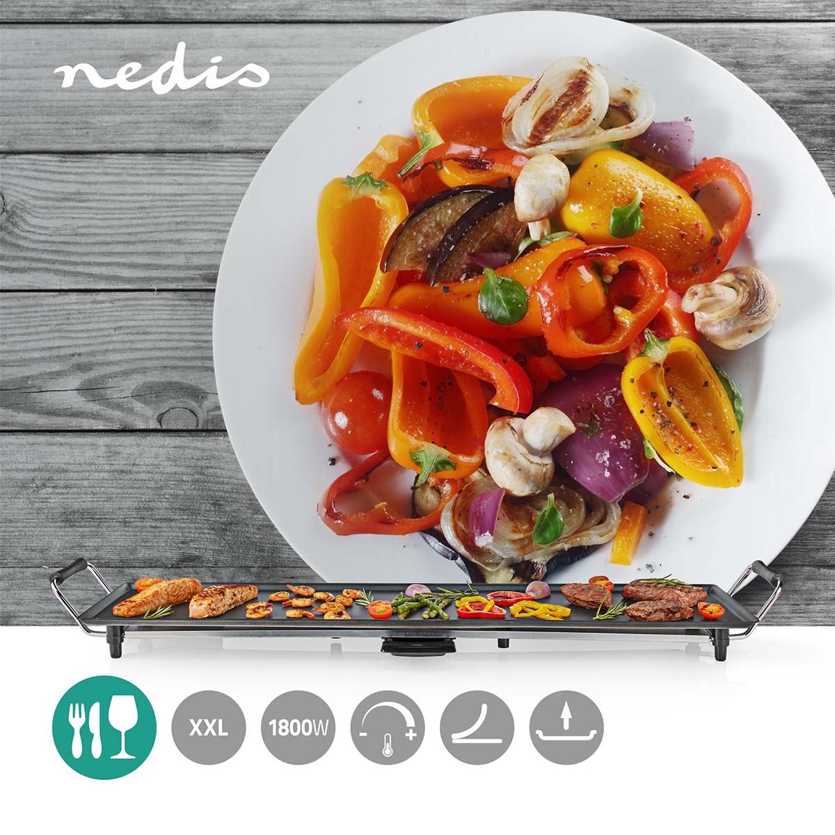 Nedis Teppanyaki Table Grill | Baking surface ( l x w ): 90 x 23 cm | 5 Heat Settings