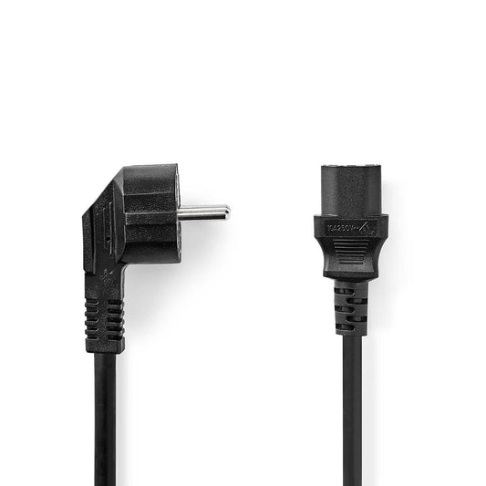 Nedis Power Cable | Plug with earth contact male | IEC-320-C13 | Angled | Straight | Nickel Plated | 10.0 m | Round | PVC | Black | Label
