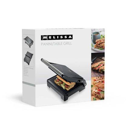 MELISSA Contact Grill | 1000 W | 23 x 14.5 cm | Opens out Table Grill Function| Plastic / Stainless Steel
