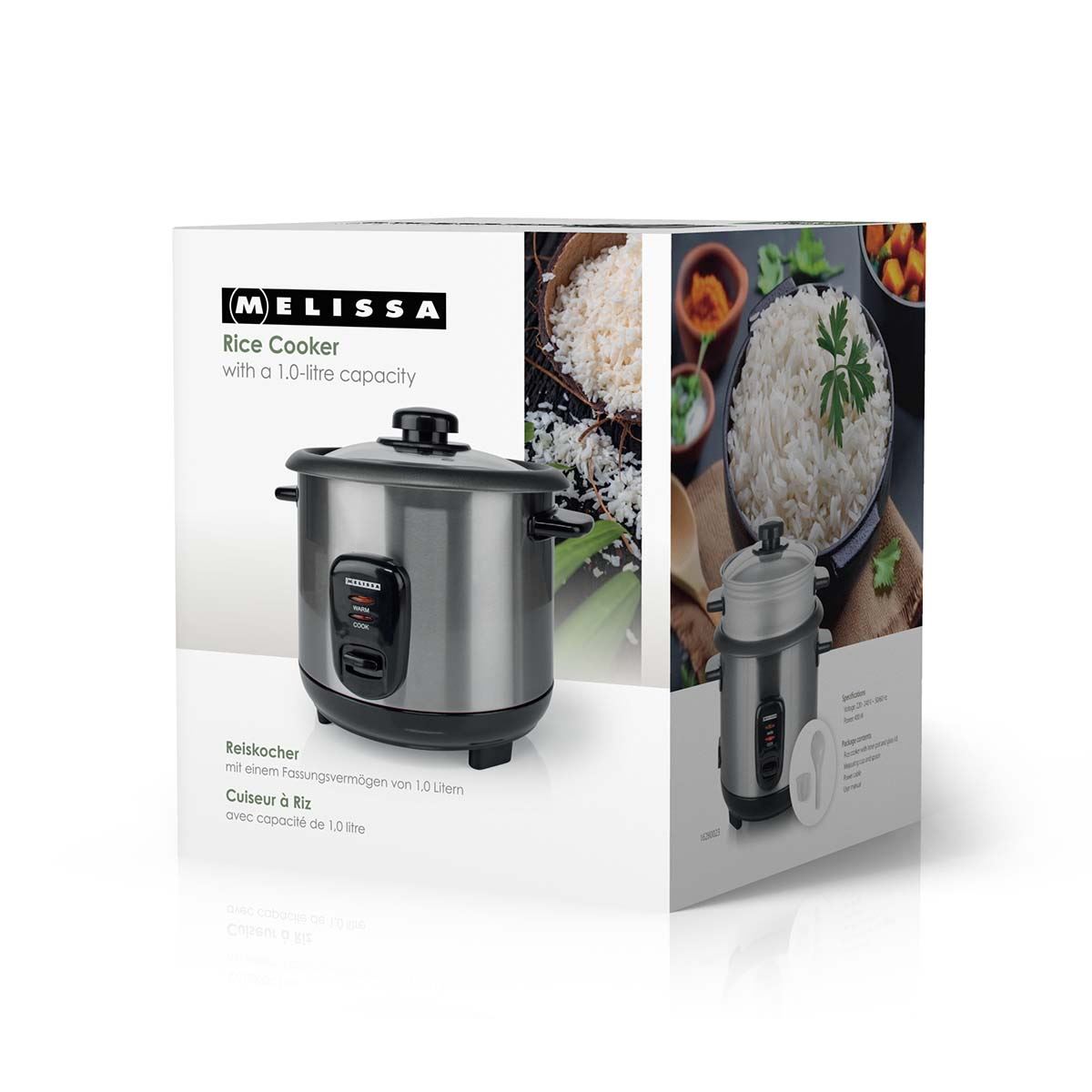 MELISSA Rice Cooker | 1.0 l | 400 W | Non stick coating | Removable bowl | Steamer Basket | Keep-warm function | Auto shut-off