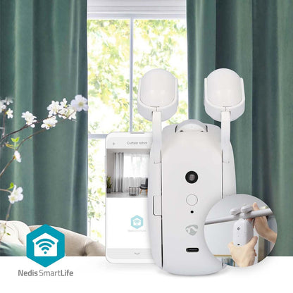 Nedis SmartLife Curtain Robot | Rod Rail | Curtains / Drapes | Battery Powered / USB Powered | 4000 mAh | Bluetooth® | White