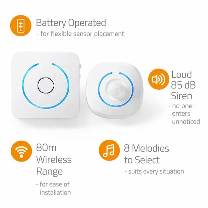 Nedis Motion Detection Alarm | Battery Powered | 6x AA/LR6 | 85 dB | Detector range: 6 m | Wall | Blue / White