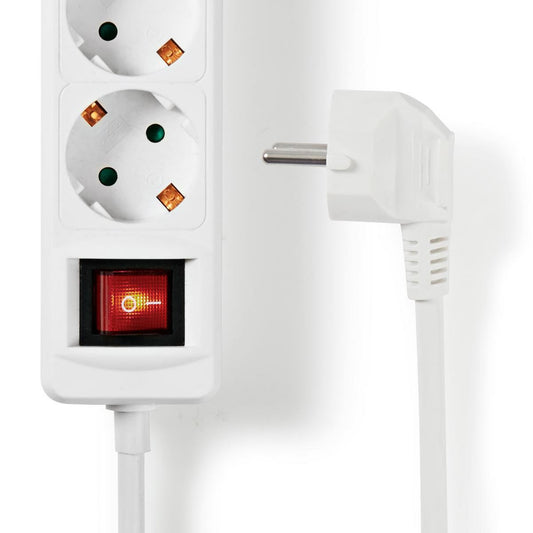 Nedis Extension Socket | Type F (CEE 7/7) | 3-Way | 1.50 m | 3680 W | 16 A | Kind of grounding: Side Contacts | 230 V AC 50/60 Hz | Socket angle: 45 ° | H05VV-F 3G1.5mm² | On/Off switch | White