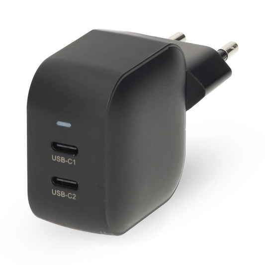 Nedis Wall Charger | 45 W | GaN | PD3.0 | Quick charge feature | 2.25 / 3.0 A | Number of outputs: 2 | 2x USB-C™ | Automatic Voltage Selection | Black