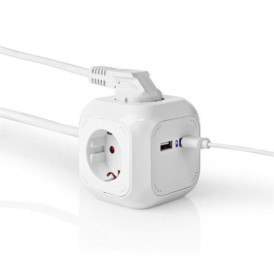 Nedis Extension Socket | Type F (CEE 7/7) | 4-Way | 1.50 m | 3680 W | 16 A | Kind of grounding: Side Contacts | 230 V AC 50/60 Hz | Socket angle: 90 ° | H05VV-F 3G1.5mm² | White