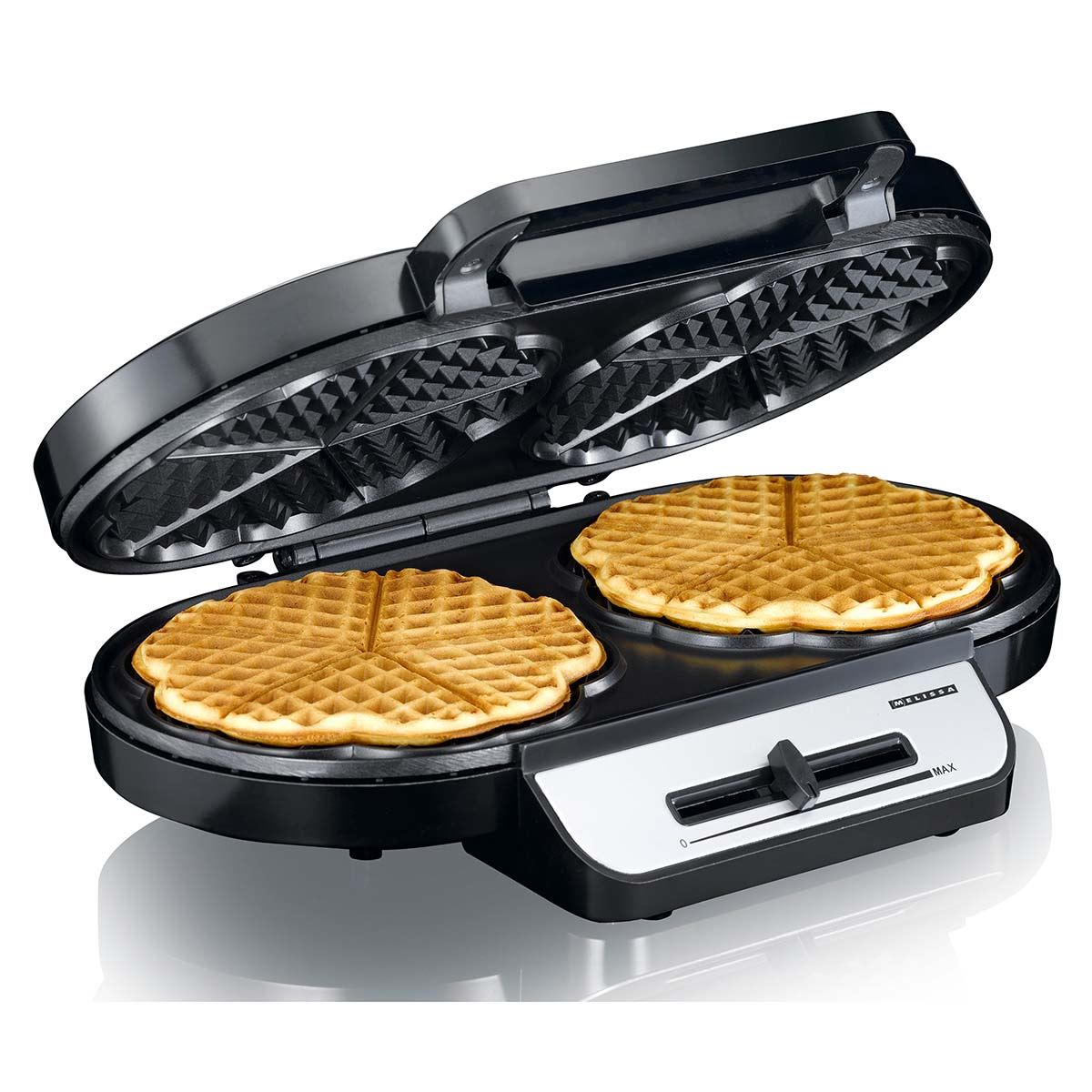 MESLISSA Waffle Maker | 2 x 5 Heart shaped waffles | 12 cm | 1200 W | Automatic temperature control | Metal / Plastic