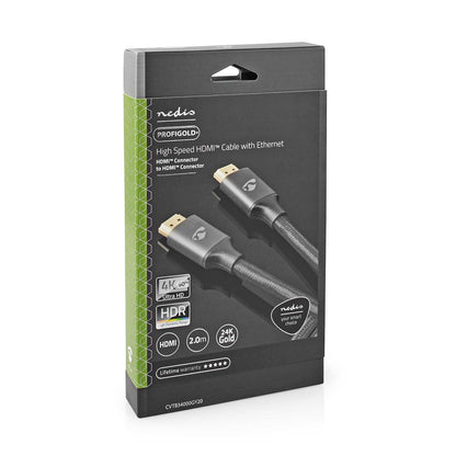 Nedis High Speed HDMI™ Cable with Ethernet | HDMI™ Connector | HDMI™ Connector | 4K@60Hz | ARC | 18 Gbps | 2.00 m | Round | Cotton | Grey / Gun Metal Grey | Cover Window Box