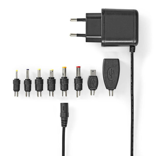 Nedis Universal EU AC Power Adapter | 12.5 W | 5 V DC | 1.60 m | 2.5 A | 8 plug(s) | Black