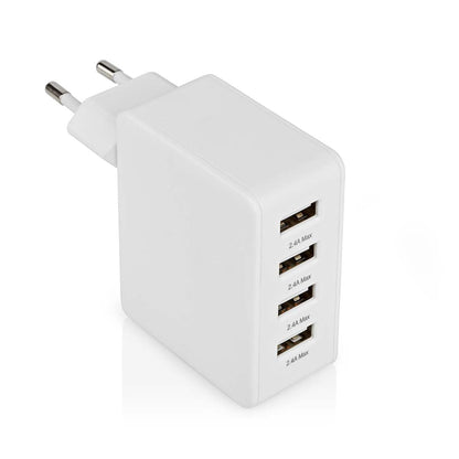 Nedis Wall Charger | 24 W | Quick charge feature | 4x 2.4 A | Number of outputs: 4 | 4x USB-A | No Cable Included | Single Voltage Output | White