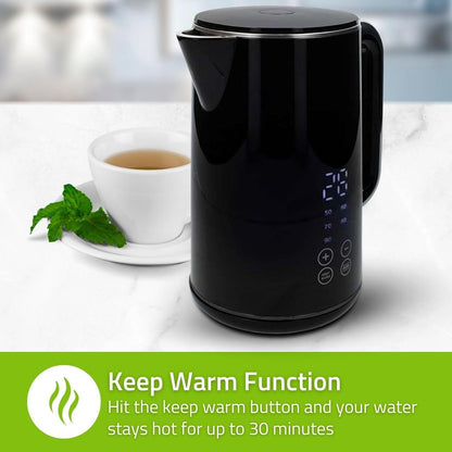 Nedis Electric Kettle | 1.7 l | Plastic | Black | 50,60,70,80,90,100 °C | Temperature indicator | Rotatable 360 degrees | Concealed heating element | Strix® controller | Boil-dry protection
