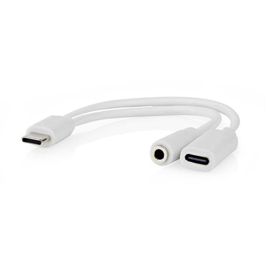 Nedis USB-C™ Adapter | USB 2.0 | USB-C™ Male | USB-C™ Female / 3.5 mm Female | 0.10 m | Round | Nickel Plated | PVC | White | Box