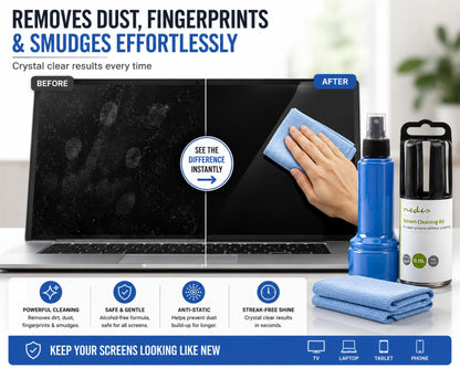 Nedis CLSN130BU Screen Cleaner | Spray | 150 ml | Notebook / Smartphone / Tablet / TV Screen | Wiper included