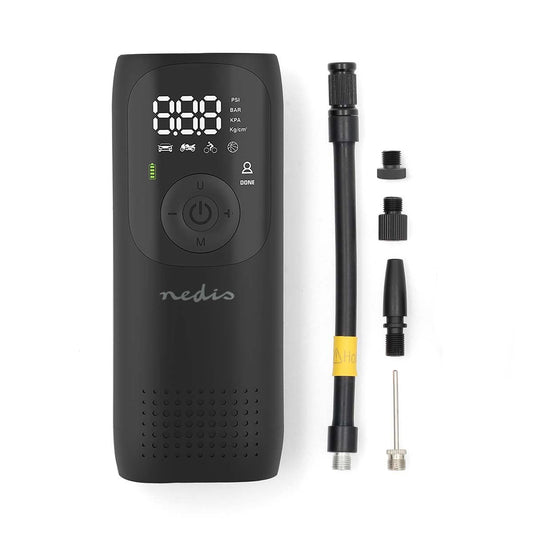 Nedis Rechargeable Air Compressor | 0.1 - 10.3 Bar | Dunlop Valve | Operation modes: Car / Motorbike / Bycicle / Ball | Yes | Air Pressure Meter