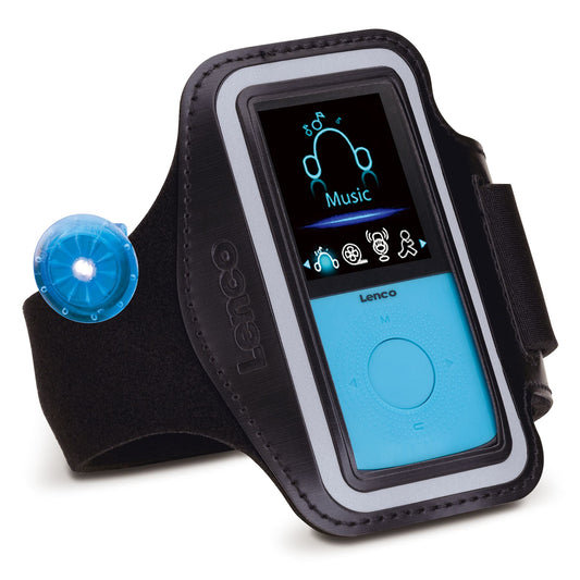 Lenco PODO-153BU | Sports MP3/4 Player with Pedometer |Wristband | 4GB | Micro SD Card Expansion | Blue