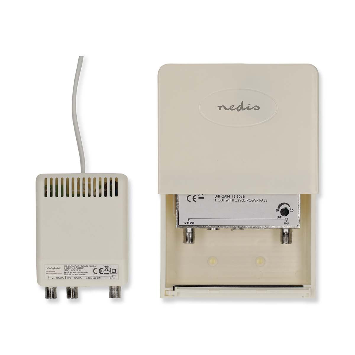 Nedis MAMP26700WT | Mast Amplifier | Number of outputs: 2 | Gain control: 15 - 30 dB | F-Female | Noise figure: 4 dB | White