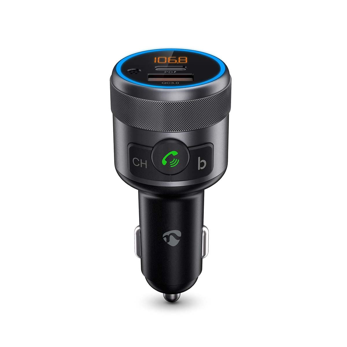 Nedis Car FM Transmitter | Fixed | Hands free calling | 1 " | Amber Screen | Bluetooth® | PD 18 W / PD 24 W | Fast charging | Bass boost | Google Assistant / Siri | Black