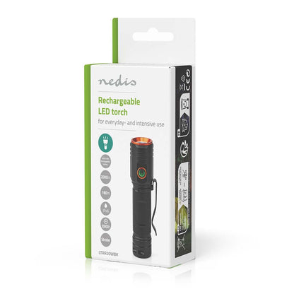 Nedis LED Torch | Battery Powered | 3.7 V DC | 20 W | N/A | Batteries included | Rechargeable | Rated luminous flux: 2000 lm | Light range: 180 m | Beam angle: 10 °