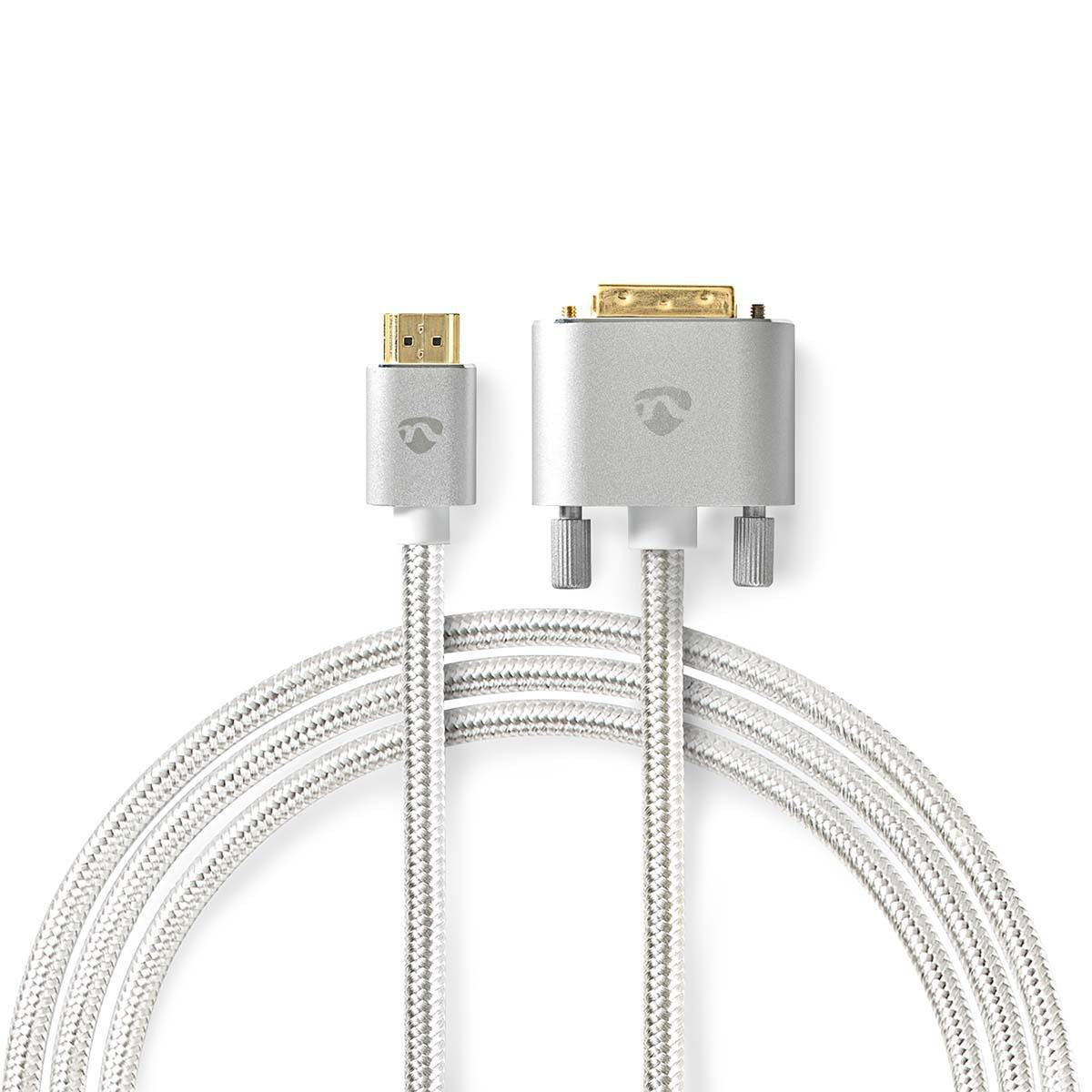 Nedis HDMI™ Cable | HDMI™ Connector | DVI-D 24+1-Pin Male | 2560x1600 | Gold Plated | 2.00 m | Straight | Braided | Silver | Cover Window Box
