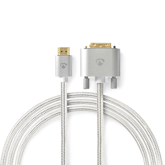 Nedis HDMI™ Cable | HDMI™ Connector | DVI-D 24+1-Pin Male | 2560x1600 | Gold Plated | 2.00 m | Straight | Braided | Silver | Cover Window Box