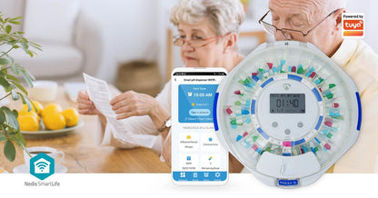 Nedis SmartLife Pill Dispenser | Wi-Fi | 28 Compartments | Number of alarmtimes: 9 Alarm Times Per Day | Beep / Light / Voice | LCD display | White