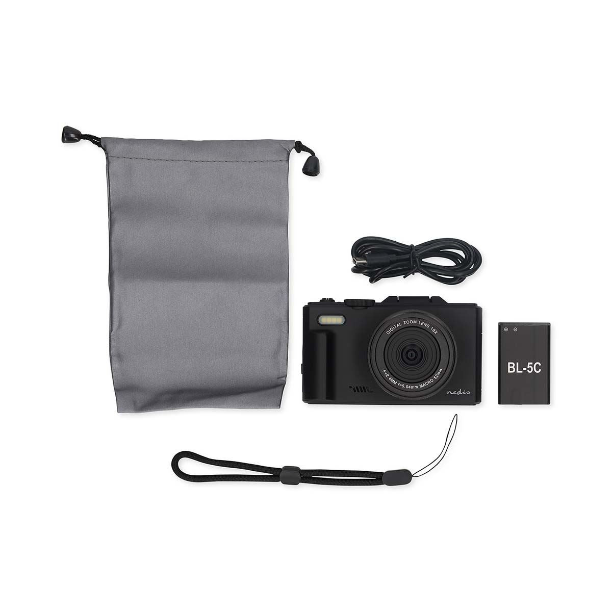 Nedis PCAM2570BK | Digital Photo Camera | Flip Screen | 75 MPixel | 5K@15fps | 16 MP | Black