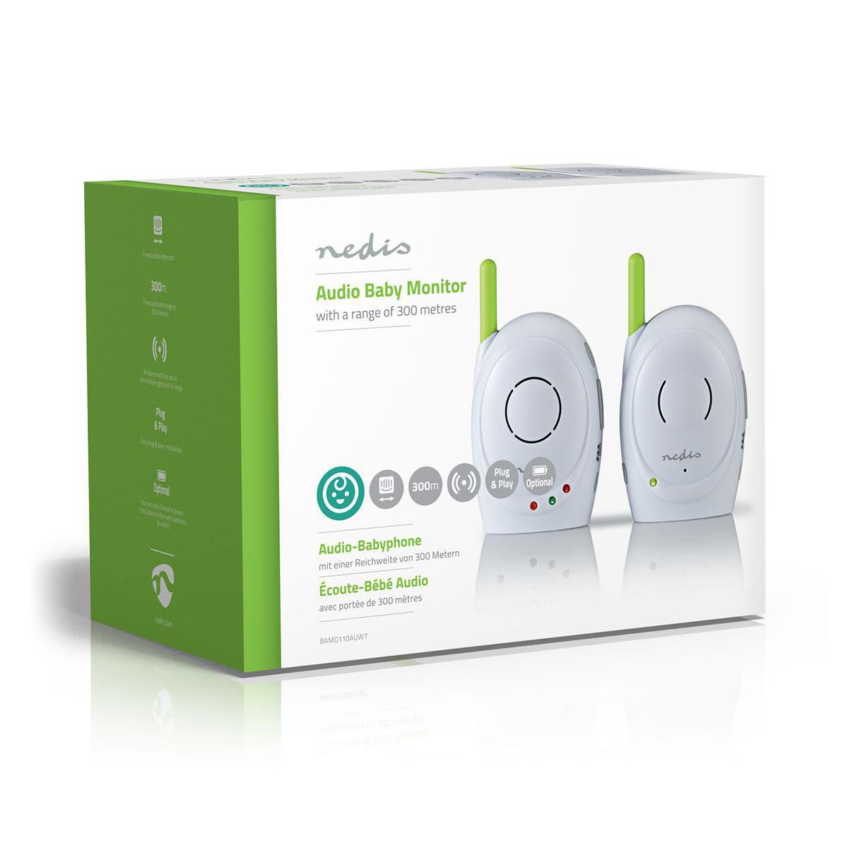 Nedis Baby Monitor | FHSS (Frequency-Hopping Spread Spectrum) | With talk back function | Range: 300 m | Battery Powered / Mains Powered | Green / White