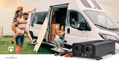 Nedis Power Inverter Pure Sine Wave | Input voltage: 12 V DC | Device power output connection(s): Type F (CEE 7/3) / USB-A / USB-C™ | 230 V AC 50 Hz | 1000 W | Peak power output: 2000 W | Screw Terminal | Pure Sine Wave | Fuse | Black