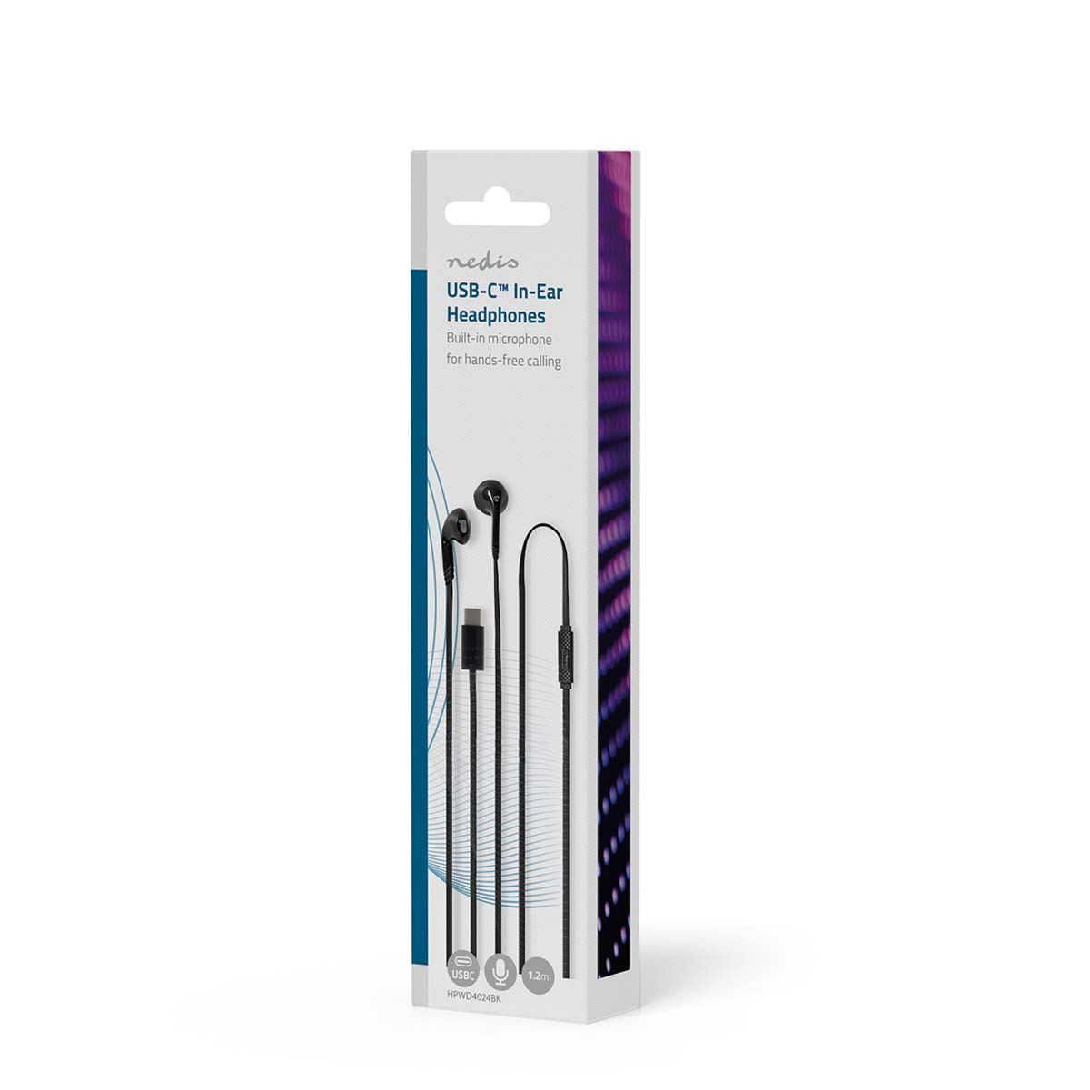 Nedis Wired Earphones | USB-C™ | Cable length: 1.20 m | Built-in microphone | Volume control | Black